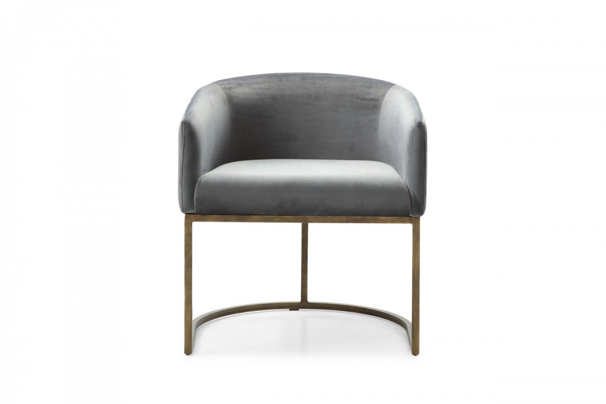 Gray And Brass Upholstered Velvet Dining Arm Chair