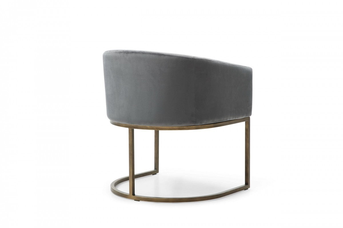 Gray And Brass Upholstered Velvet Dining Arm Chair