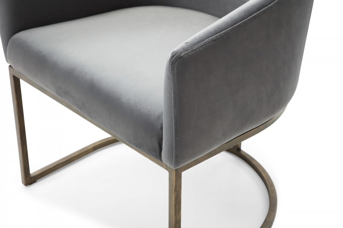 Gray And Brass Upholstered Velvet Dining Arm Chair