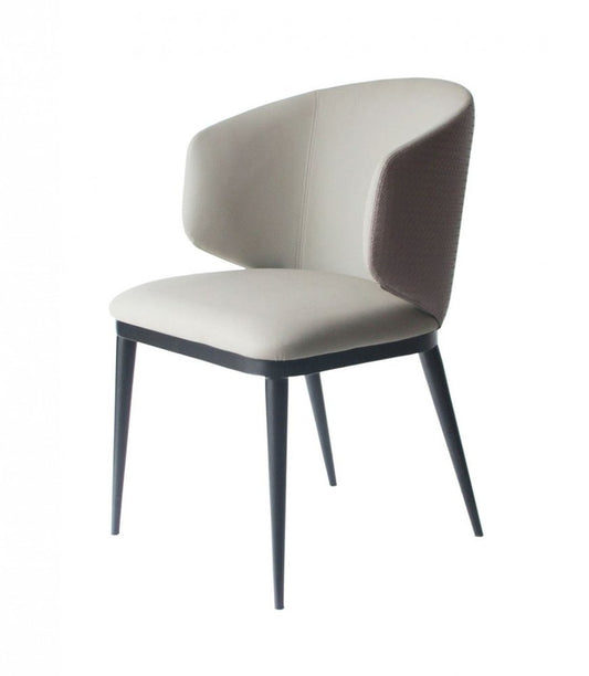 Beige and Black Upholstered Faux Leather Wing Back Dining Arm Chair