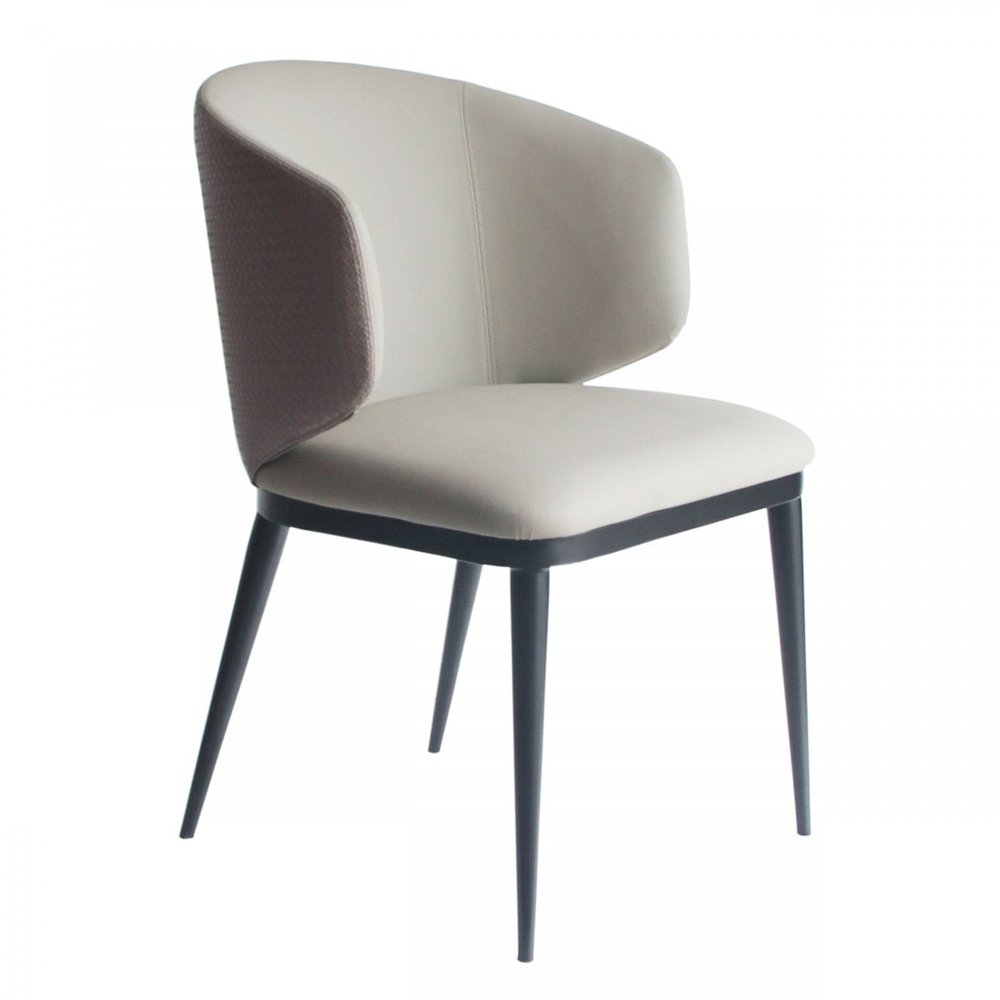 Beige and Black Upholstered Faux Leather Wing Back Dining Arm Chair