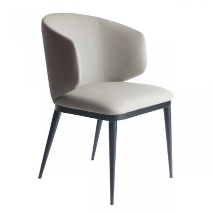 Beige and Black Upholstered Faux Leather Wing Back Dining Arm Chair