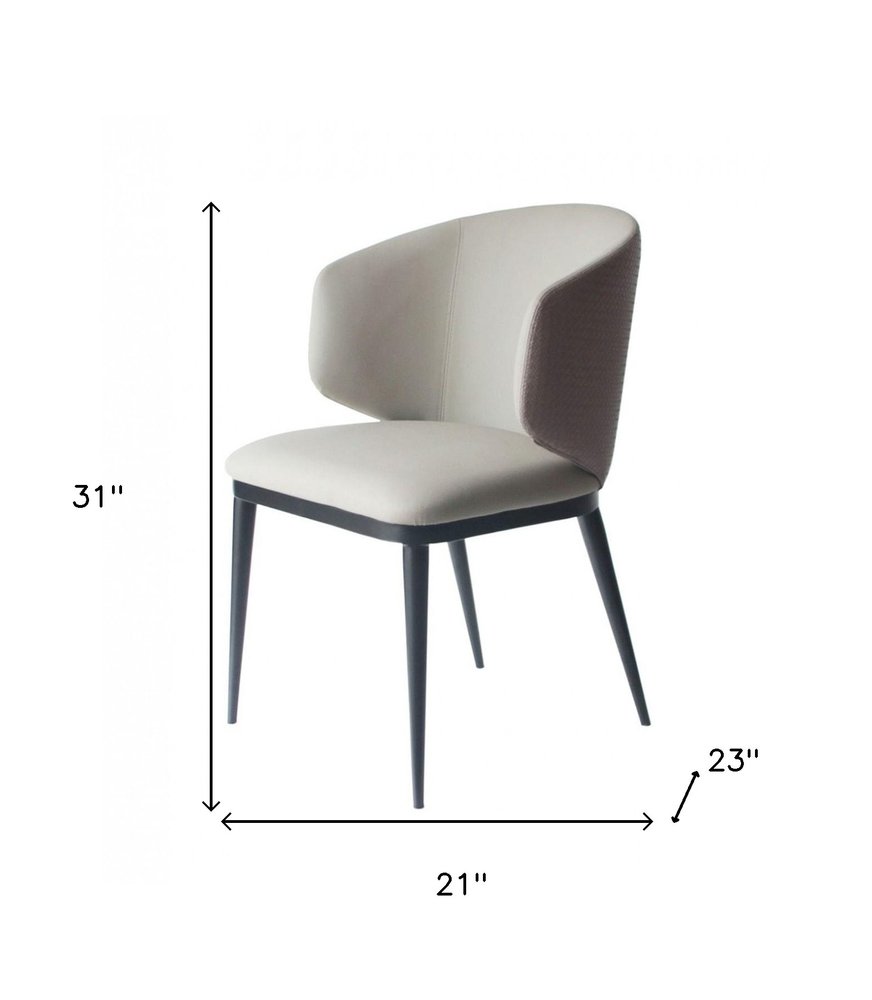 Beige and Black Upholstered Faux Leather Wing Back Dining Arm Chair