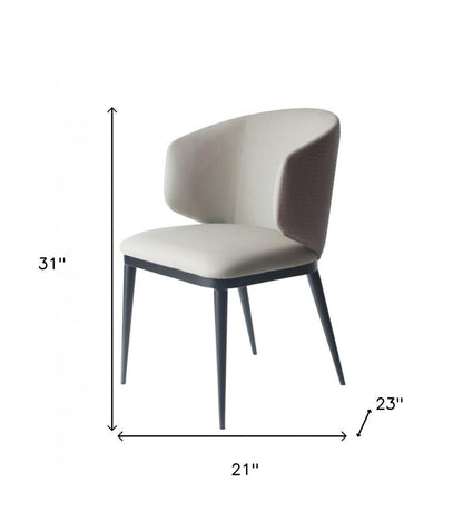 Beige and Black Upholstered Faux Leather Wing Back Dining Arm Chair