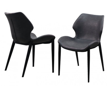 Set of Two Gray and Black Upholstered Faux Leather Wing Back Dining Side Chairs