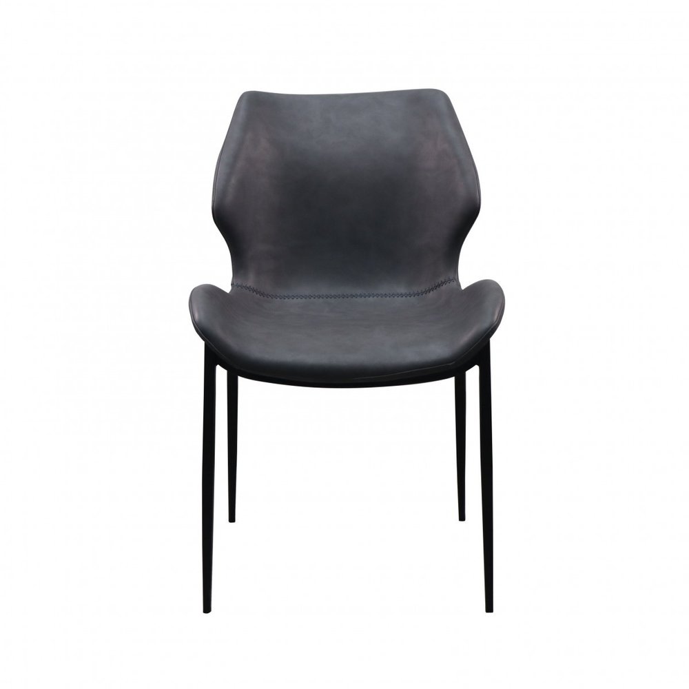 Set of Two Gray and Black Upholstered Faux Leather Wing Back Dining Side Chairs