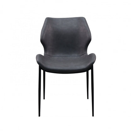 Set of Two Gray and Black Upholstered Faux Leather Wing Back Dining Side Chairs