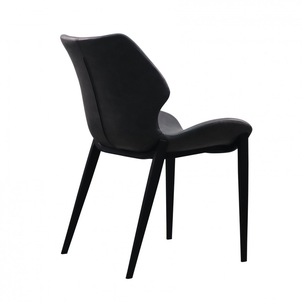 Set of Two Gray and Black Upholstered Faux Leather Wing Back Dining Side Chairs