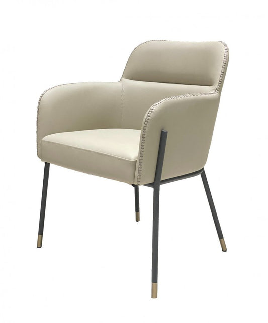 Gray and Black Upholstered Faux Leather Slat Back Dining Arm Chair