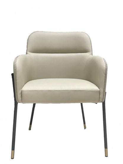 Gray and Black Upholstered Faux Leather Slat Back Dining Arm Chair
