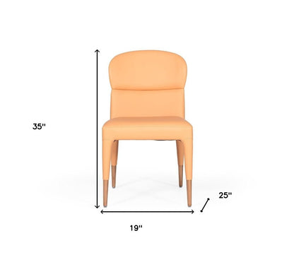 Set of Two Peach Upholstered Fabric Dining Side Chairs
