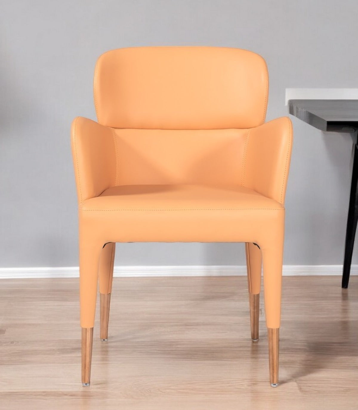 Peach Upholstered Fabric Dining Arm Chair