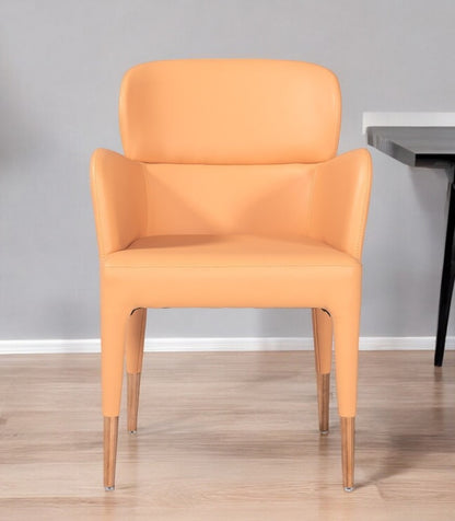 Peach Upholstered Fabric Dining Arm Chair