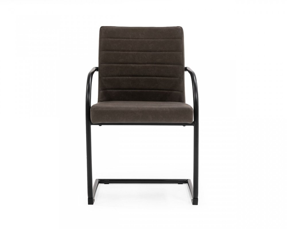 Set of Two Brown and Black Upholstered Faux Leather Dining Arm Chairs