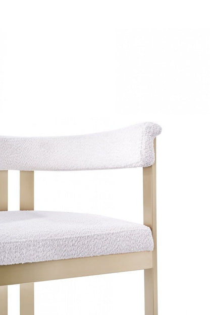 Beige and Gold Upholstered Velvet Slat Back Dining Arm Chair