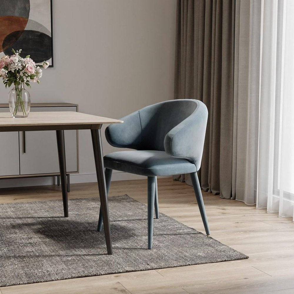 Blue Gray Fabric Wrapped Dining Chair