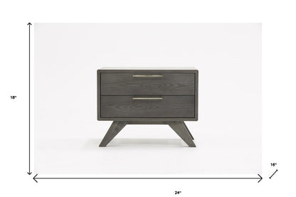18" Solid Wood and Wood Two Drawer Nightstand