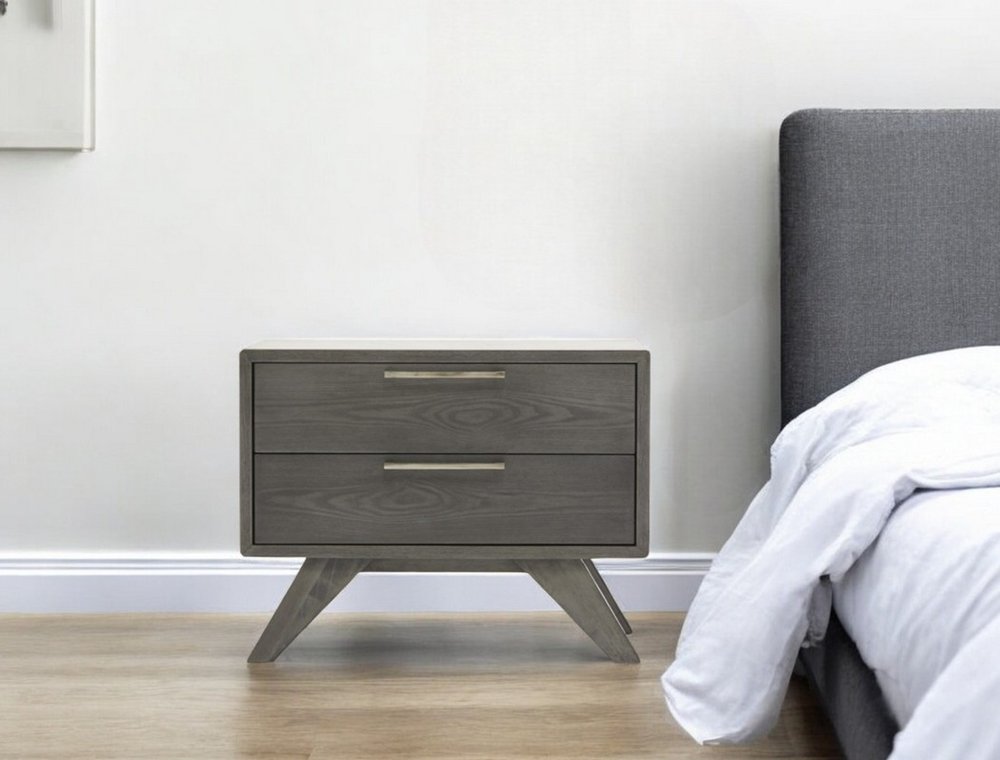 18" Solid Wood and Wood Two Drawer Nightstand