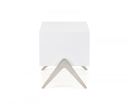 Modern Silky White Nightstand with One Drawer and Steel Legs