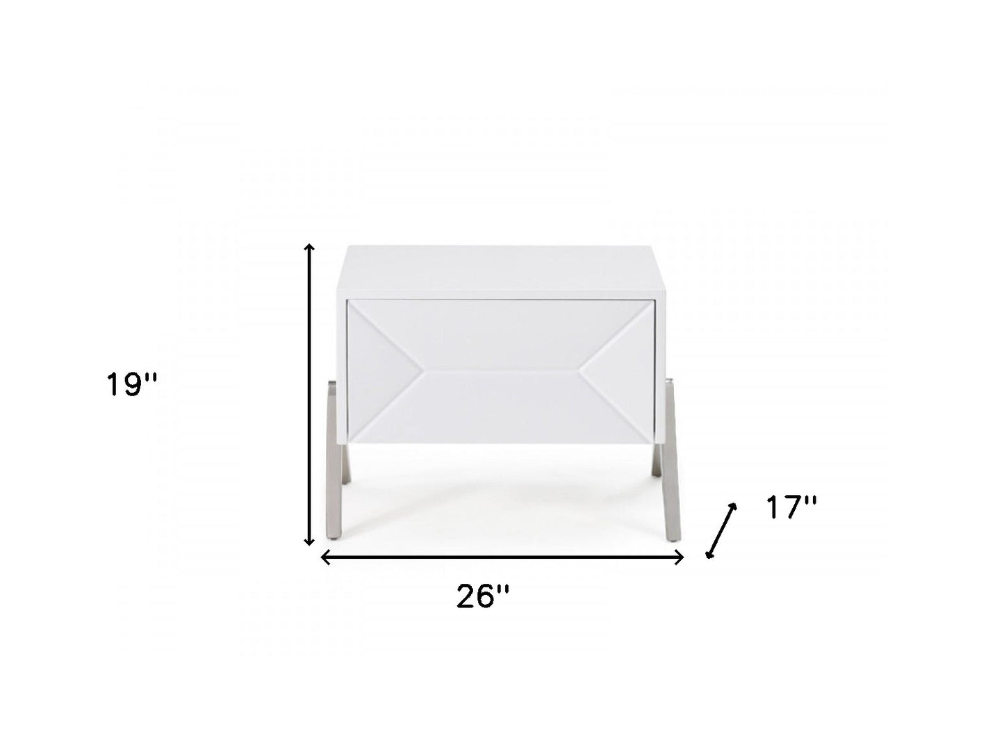 Modern Silky White Nightstand with One Drawer and Steel Legs