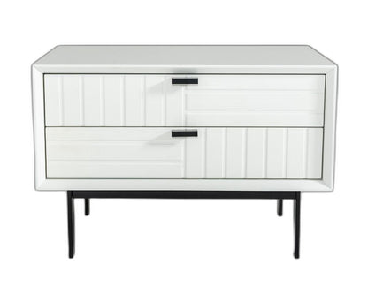 16" White and Black Two Drawer Faux Wood Nightstand