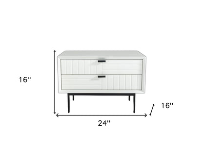 16" White and Black Two Drawer Faux Wood Nightstand