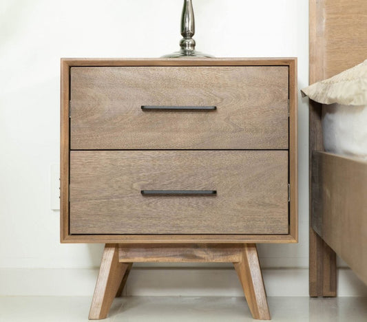 24" Solid Wood and Wood Two Drawer Nightstand