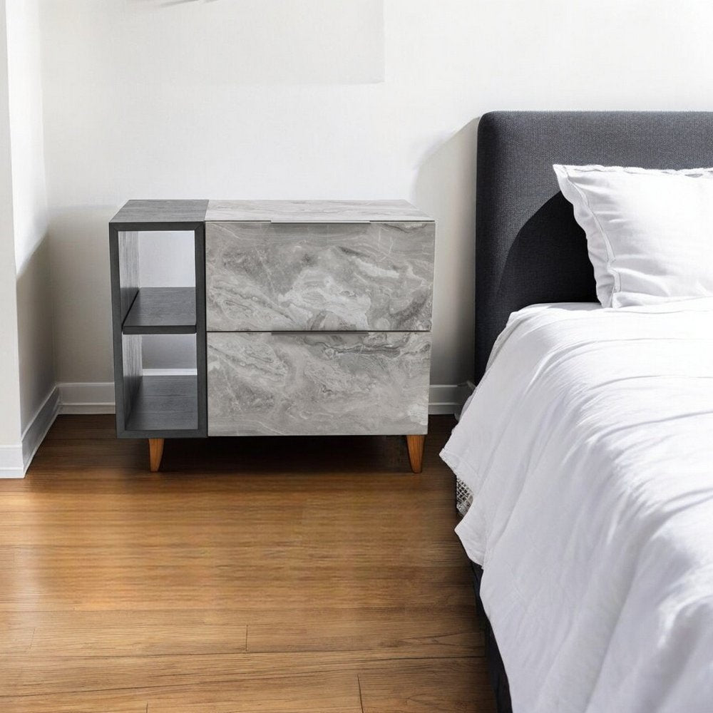 18" Wood Two Drawer Nightstand
