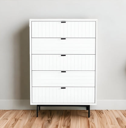 30" White Solid Wood Five Drawer Dresser