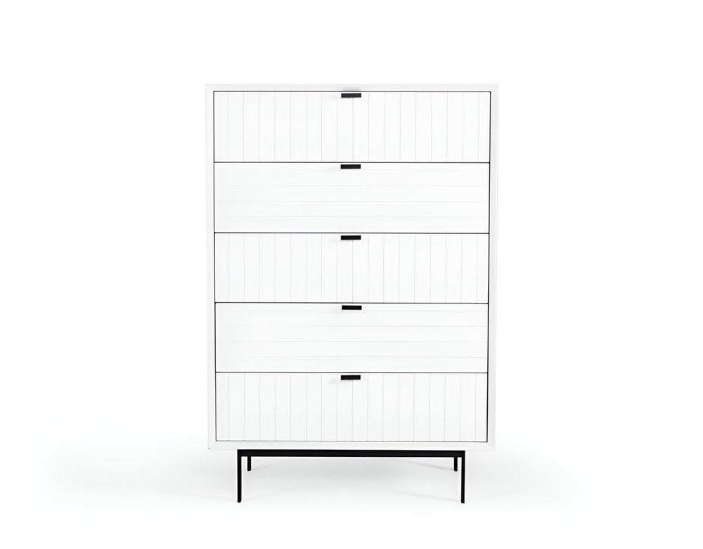 30" White Solid Wood Five Drawer Dresser