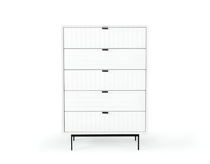 30" White Solid Wood Five Drawer Dresser