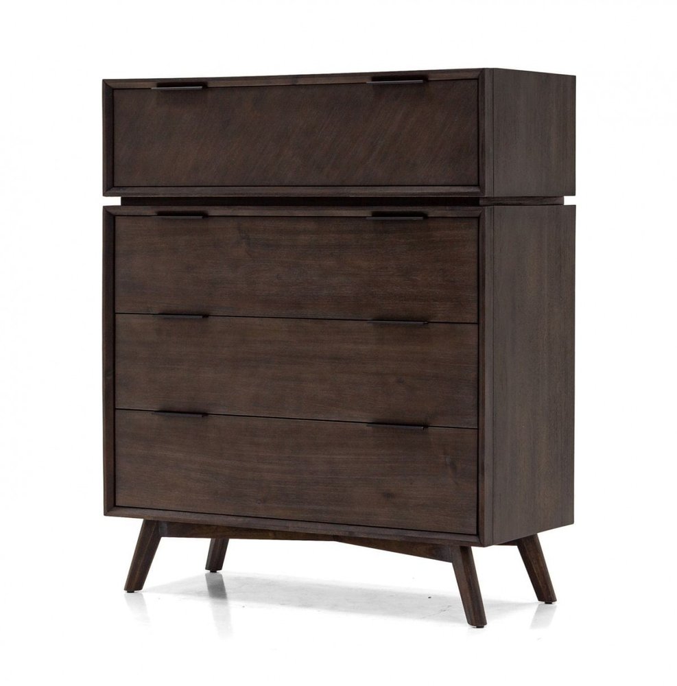 39" Dark Brown Solid Wood Four Drawer Dresser