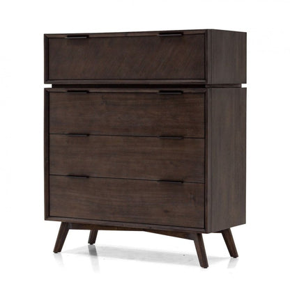 39" Dark Brown Solid Wood Four Drawer Dresser