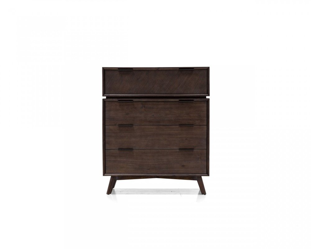 39" Dark Brown Solid Wood Four Drawer Dresser