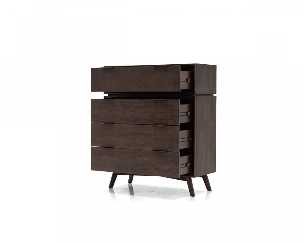 39" Dark Brown Solid Wood Four Drawer Dresser