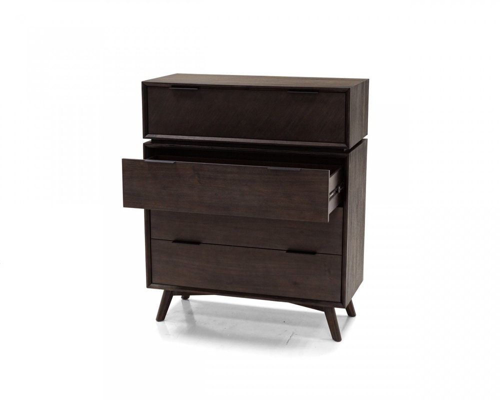39" Dark Brown Solid Wood Four Drawer Dresser