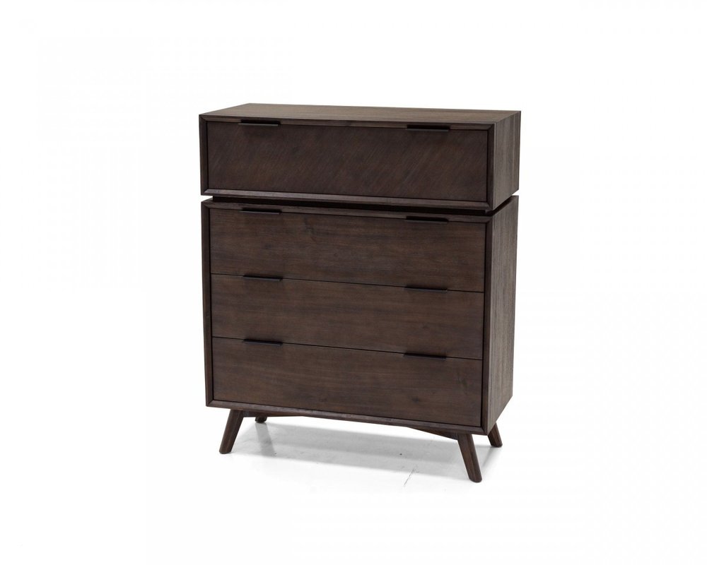 39" Dark Brown Solid Wood Four Drawer Dresser