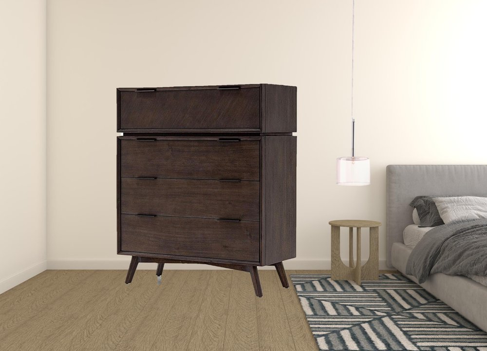 39" Dark Brown Solid Wood Four Drawer Dresser