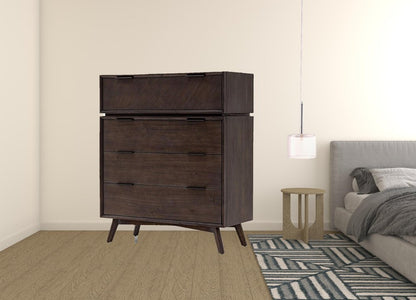 39" Dark Brown Solid Wood Four Drawer Dresser