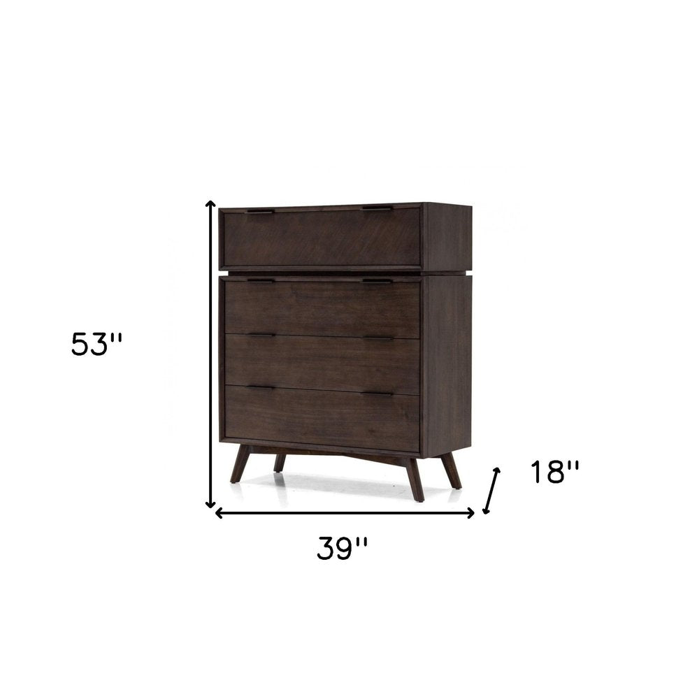 39" Dark Brown Solid Wood Four Drawer Dresser