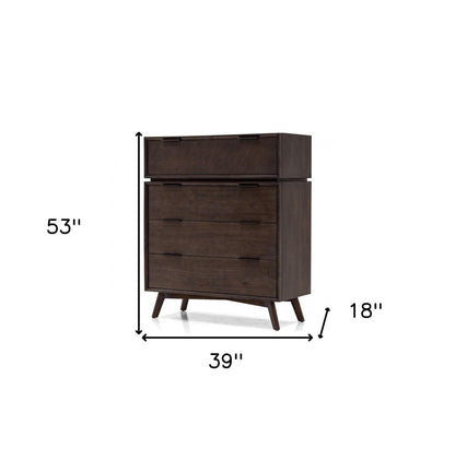 39" Dark Brown Solid Wood Four Drawer Dresser