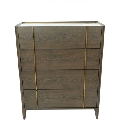39" Dark Brown Solid Wood Four Drawer Dresser