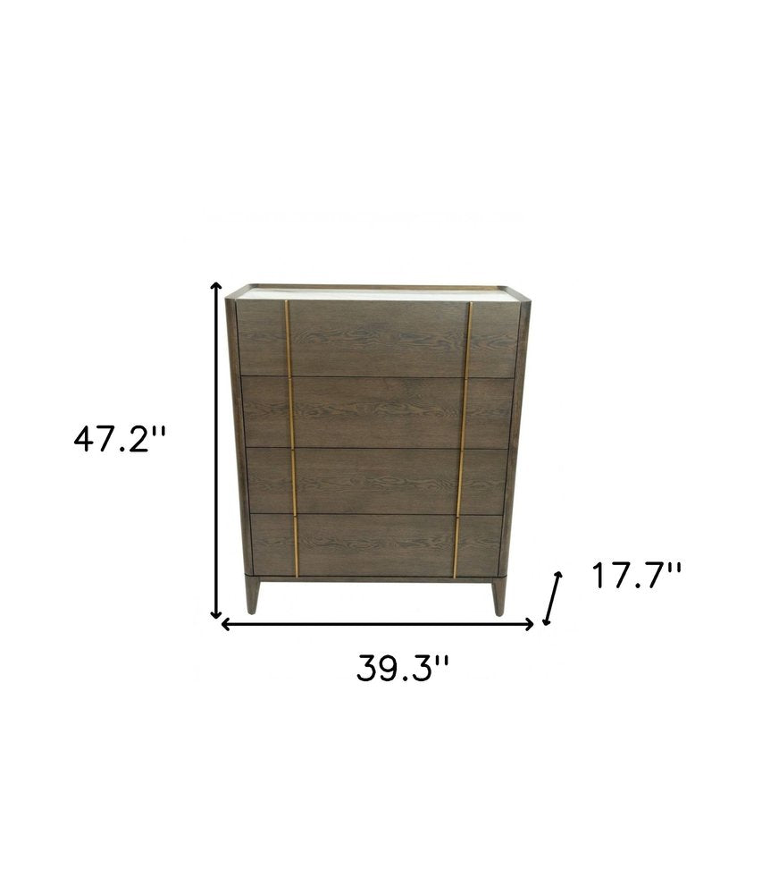 39" Dark Brown Solid Wood Four Drawer Dresser