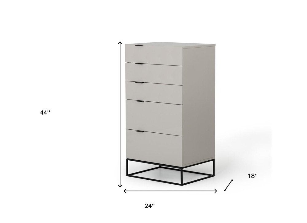 24" Gray Wood Five Drawer Dresser