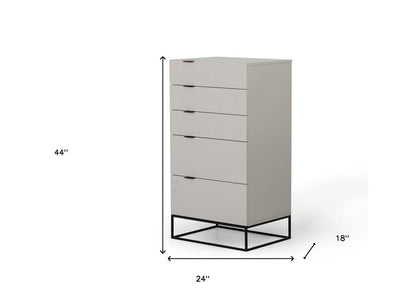 24" Gray Wood Five Drawer Dresser