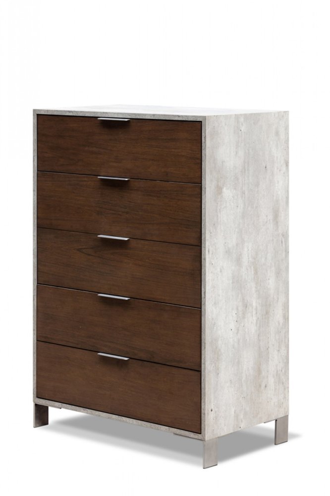 35" Dark Brown And Gray Wood Five Drawer Dresser