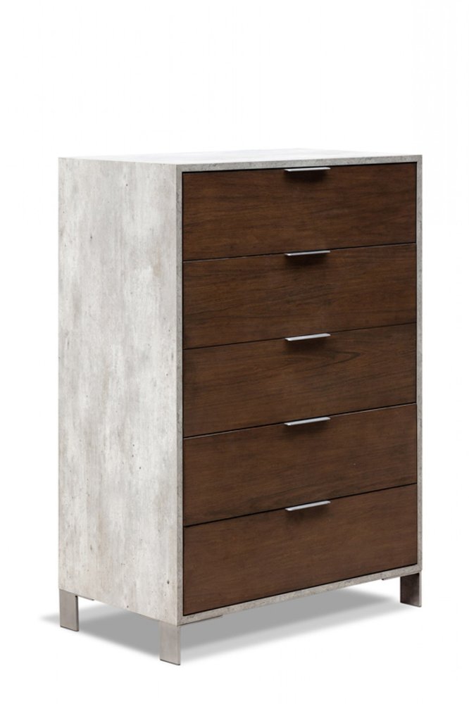 35" Dark Brown And Gray Wood Five Drawer Dresser