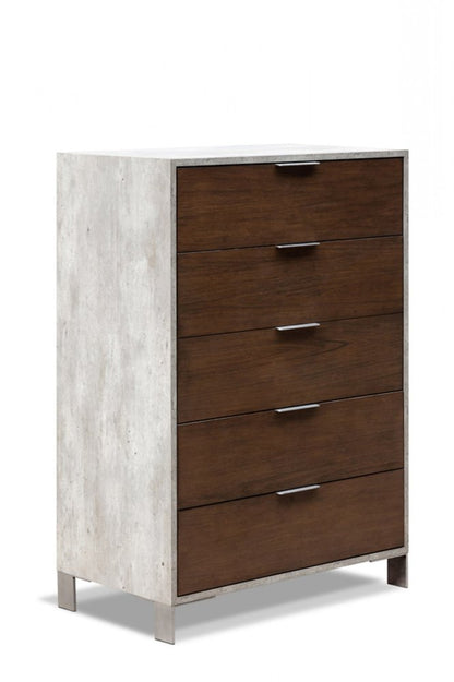 35" Dark Brown And Gray Wood Five Drawer Dresser