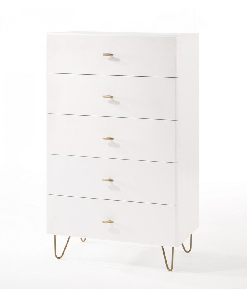 30" White Wood Five Drawer Dresser
