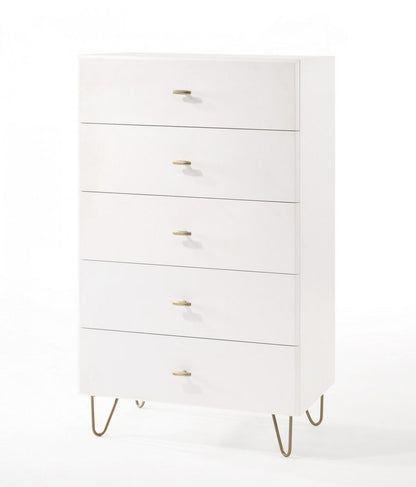 30" White Wood Five Drawer Dresser